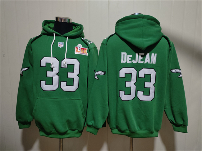 Men's Philadelphia Eagles #33 Cooper DeJean Green Super Bowl LIX Pullover Hoodie